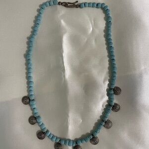 Turquoise Beaded Necklace with Silver Accents